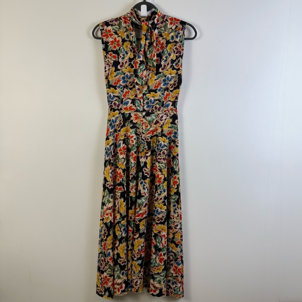 Zara Floral Mock Neck Sleeveless Midi Dress Medium Boho Cottagecore Vtg Retro - Picture 7 of 13